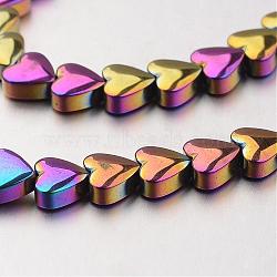 Electroplate Non-magnetic Synthetic Hematite Bead Strands, Heart, Multi-color Plated, 6x6x3mm, Hole: 1mm, about 71pcs/strand, 15.7 inch(G-F300-22A-02)