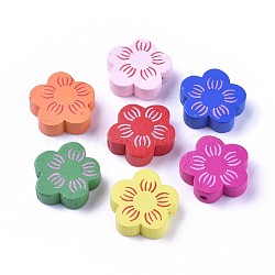 Natural Wood Beads, Children's Day Gift Ideas, Dyed, Lovely Flower Beads, Lead Free, Mixed Color, 19x20x5mm, Hole: 2mm, about 480~550pcs/500g(TB157Y)