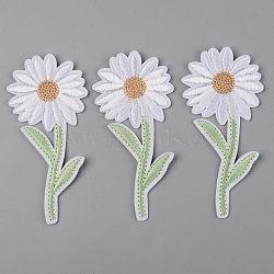 Computerized Embroidery Cloth Iron on/Sew on Patches, Appliques, Costume Accessories, Flower, White, 100x48x1.5mm(DIY-S040-082)