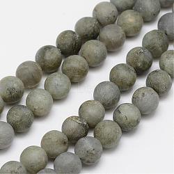 Natural Labradorite Frosted Bead Strands, Round, 4mm, Hole: 1mm, about 47pcs/strand, 7.7 inch(G-O155-04B-4mm)