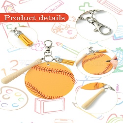 Baseball Acrylic & Wood Pendant Decorations, with Iron Swivel Lobster Claw Clasps, Gold, 121mm(HJEW-YW00012-02)