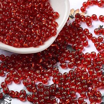 Glass Seed Beads, Silver Lined, Round Hole, Round, FireBrick, 4x3mm, Hole: 1.2mm, 6429pcs/pound