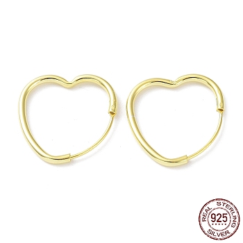 925 Sterling Silver Hoop Earrings, Heart, with S925 Stamp, Real 18K Gold Plated, 20.5x2x22.5mm