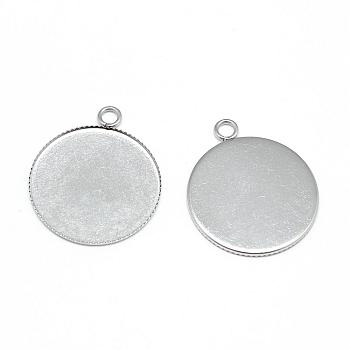 304 Stainless Steel Pendant Cabochon Settings, Serrated Edge Bezel Cups, Flat Round, Stainless Steel Color, Tray: 25mm, 30.5x25.5x1mm, Hole: 3mm