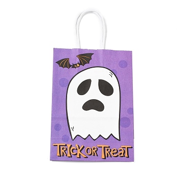 Halloween Theme Kraft Paper Gift Bags, Shopping Bags, Rectangle, Colorful, Ghost Pattern, Finished Product: 21x14.9x7.9cm