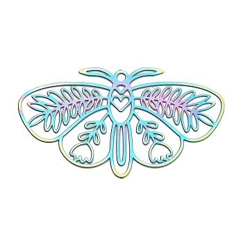 201 Stainless Steel Pendants, Etched Metal Embellishments, Butterfly Charm, Rainbow Color, 23.5x42.5x0.3mm, Hole: 1.6mm