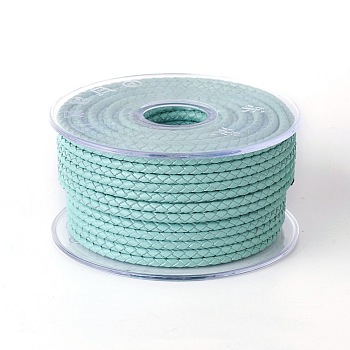Braided Cowhide Cord, Leather Jewelry Cord, Jewelry DIY Making Material, Pale Turquoise, 3mm, about 10.93 yards(10m)/roll