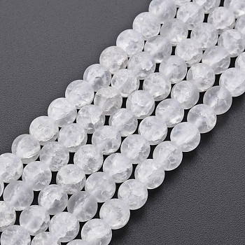 Crackle Glass Beads Strands, Frosted, Round, Clear, 6mm, Hole: 1mm, about 65~68pcs/strand, 15.35~15.75 inch(39~40cm)
