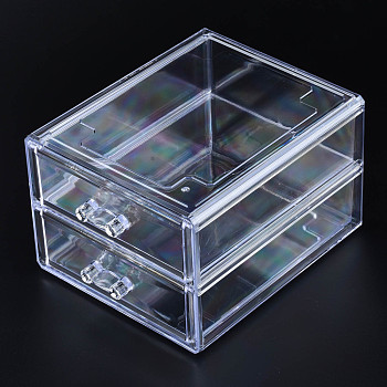 Double Layer Polystyrene Plastic Bead Storage Containers, with 2 Compartments Organizer Boxes, Rectangle Drawer, Clear, 19.4x15.2x11.5cm