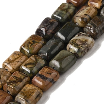Natural Picasso Jasper Beads Strands, Rectangle, 9.5~10x8x4.5~5mm, Hole: 1.4mm, about 42pcs/strand, 16.02''(40.7cm)