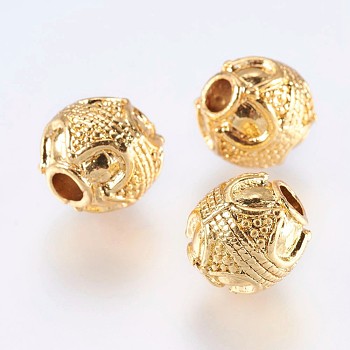 Alloy Beads, Real 18K Gold Plated, Round, Golden, 10mm, Hole: 3mm