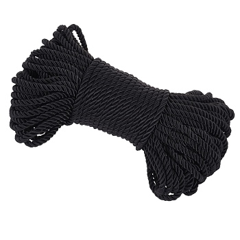 3-Ply Polyester Cords, Twisted Rope, for DIY Gift Bagd Rope Handle Making, Black, 6mm, about 27.34 yards(25m)/bundle