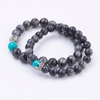 Couples Natural Larvikite Stretch Bracelets, with Alloy Findings, 2 inch~2-1/8 inch(51~55mm), 2strands/set