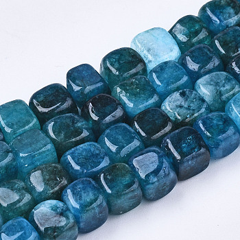 Natural Dolomite Beads Strands, Dyed, Cube, Teal, 7~8x7~8x7~8mm,  Hole: 1.2mm, about 50~52pcs/strand, 14.76 inch~15.35 inch(37.5cm~39cm)