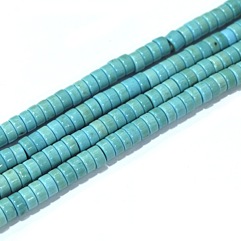 Synthetic Turquoise Beads Strands, Heishi Beads, Dyed, Flat Round/Disc, Turquoise, 4x2mm, Hole: 1mm, about 170pcs/strand, 16 inch
