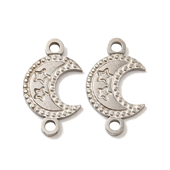 316 Surgical Stainless Steel Connector Charms, Moon Links with Star, Stainless Steel Color, 15x9x1mm, Hole: 1.5mm