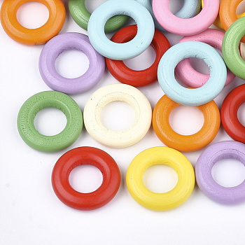 Painted Natural Wooden Linking Rings, Ring, Mixed Color, 24.5x6mm, Hole: 12mm