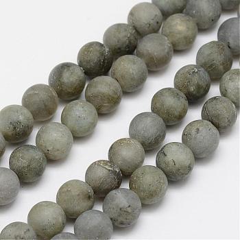 Natural Labradorite Frosted Bead Strands, Round, 4mm, Hole: 1mm, about 47pcs/strand, 7.7 inch