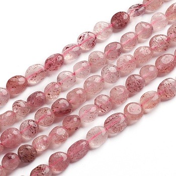 Natural Strawberry Quartz Beads Strands, Tumbled Stone, Nuggets, 6.5~9.5x5.5~7.5x3.5~5.5mm, Hole: 0.8mm, about 50pcs/Strand, 15.67 inch(39.8cm)