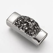 304 Stainless Steel Slide Charms, Rectangle with Lion, Antique Silver, 39x18x15mm, Hole: 7x12mm(STAS-F063-19)