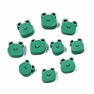 Handmade Polymer Clay Beads, Frog, Sea Green, 8~10x7.5~10x3.5~4mm, Hole: 1.2mm(X-CLAY-N011-033)
