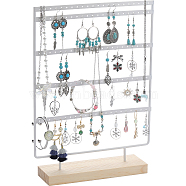 1 Set 5-Tier Rectangle Iron Jewelry Dangle Earring Organizer Holder with Wooden Base, for Earring Storage, White, Finished Product: 26.5x7x37cm(EDIS-SC0001-07B)