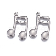 304 Stainless Steel Pendants, Musical Note, Stainless Steel Color, 29x19x3mm, Hole: 1.8mm(STAS-F249-37P)