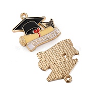 Alloy Enamel Pendants, Trencher Cap with Word Graduate Charms, Light Gold, Black, 22x22.5x1mm, Hole: 1.8mm(ENAM-CJC0006-82)