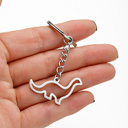 201 Stainless Steel Hollow Dinosaur Pendant Keychain, for Car Backpack Pendant Gift, Stainless Steel Color, 1.7x3.3cm(PW-WG56277-02)