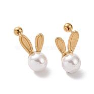 Acrylic Pearl Rabbit Stud Earrings, Ion Plating(IP) 304 Stainless Steel Jewelry for Women, Golden, 16x10mm, Pin: 0.7mm(EJEW-A082-01G)