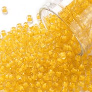 TOHO Round Seed Beads, Japanese Seed Beads, (974) Inside Color Crystal/Sunflower Yellow Lined , 8/0, 3mm, Hole: 1mm, about 1110pcs/50g(SEED-XTR08-0974)