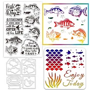 Custom PVC Plastic Clear Stamps, with PET Hollow Out Drawing Painting Stencils and Carbon Steel Cutting Dies Stencils, Fish, 136~200x110~200x0.8~3mm(DIY-GL0004-56)