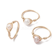 Nuggets Natural Cultured Freshwater Pearl Finger Rings, Copper Wire Wrapped Ring for Women, Seashell Color, 7~8.5mm, Inner Diameter: 18mm(RJEW-JR00697-02)