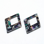 Cellulose Acetate(Resin) Pendants, Rhombus, Turquoise, 37x27.5x2.5mm, Hole: 1.5mm, side length 22.5mm(X-KY-S112-A353)