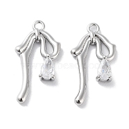 Glass Pendants, with Brass Findings, Bowknot Charm, Real Platinum Plated, 20.5x10x3mm, Hole: 1.4mm(KK-F871-25P)