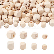 400Pcs 4 Style Natural Wooden Beads, Large Hole Beads, Cube, Bisque, 100pcs/style(WOOD-CD0001-14)