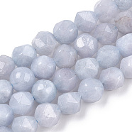 Natural Aquamarine Beads Strands, Star Cut Round Beads, Faceted, Grade AAA, 10x10x8~9mm, Hole: 0.9mm, about 37~38pcs/strand, 14.57 inch~14.96 inch(37~38cm)(G-N328-027)