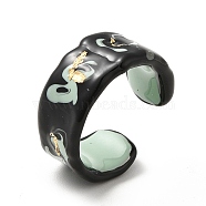 Sparkling Enamel Twist Wave Open Cuff Ring, Alloy Jewelry for Women, Black, US Size 6 1/2(16.9mm)(RJEW-H111-06)