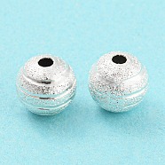 Brass Beads, Cadmium Free & Lead Free, Textured, Round, 925 Sterling Silver Plated, 8x7.5mm, Hole: 1.5mm(KK-A187-04A-S)
