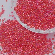 8/0 Round Glass Seed Beads, Grade A, Transparent Colours Rainbow, Red, 2.8~3.2mm, Hole: 1.0mm, about 15000pcs/pound(SEED-J011-F8-165)