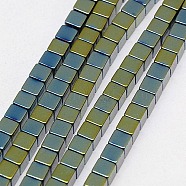 Electroplate Non-magnetic Synthetic Hematite Beads Strands, Cube, Grade AAAA, Green Plated, 2x2x2mm, Hole: 0.8mm, about 163pcs/strand, 16 inch(G-J170A-2x2mm-05)
