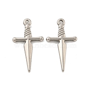 Non-Tarnish 304 Stainless Steel Pendants, Sword Charm, Stainless Steel Color, 24x13.5x2mm, Hole: 1.4mm(STAS-O004-06A-P)