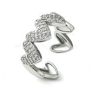 Brass Micro Pave Cubic Zirconia Ring, Long-Lasting Plated, Heart, Platinum, Inner Diameter: 19mm(RJEW-Z033-07P)