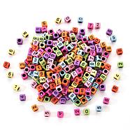 Opaque Mixed Colors Acrylic Beads, Cube with Black Number, 6x6x6mm, Hole: 3.5mm, 300pcs/set(MACR-YW0001-25B)