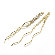 Brass Chain Tassel Big Pendants, with Cubic Zirconia, Clear, Real 18K Gold Plated, 76x4x2mm, Hole: 1mm(KK-T032-164G)