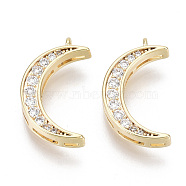 Brass Micro Pave Clear Cubic Zirconia Pendants, Moon, Nickel Free, Real 18K Gold Plated, 16x9x3mm, Hole: 1mm(KK-S356-069-NF)