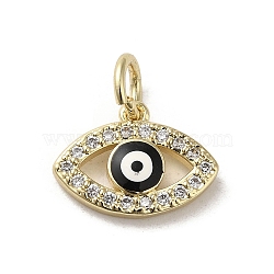 Brass Micro Pave Cubic Zirconia Charms, with Enamel, with Jump Ring, Real 18K Gold Plated, Evil Eye, Black, 10.5x14.5x2.5mm, Hole: 3.6mm(KK-E092-07G-03)