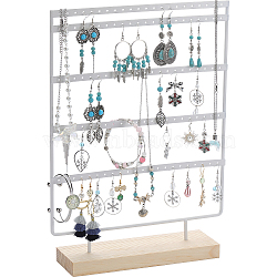 SUNNYCLUE 1 Set 5-Tier Rectangle Iron Jewelry Dangle Earring Organizer Holder with Wooden Base, for Earring Storage, White, Finished Product: 26.5x7x37cm(EDIS-SC0001-07B)