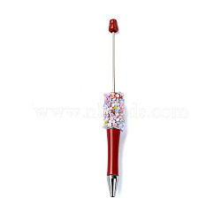 Plastic Beadable Pens, Resin Rhinestone Ball-Point Pen, for DIY Personalized Pen, FireBrick, 145x16mm(DIY-Q036-02E)
