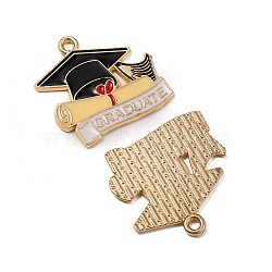 Alloy Enamel Pendants, Trencher Cap with Word Graduate Charms, Light Gold, Black, 22x22.5x1mm, Hole: 1.8mm(ENAM-CJC0006-82)